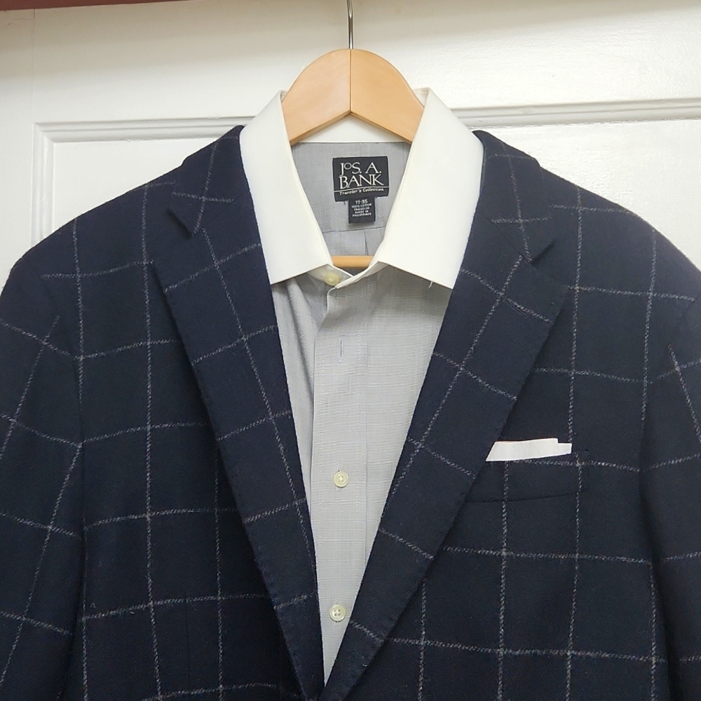 Wool blend window pane blazer